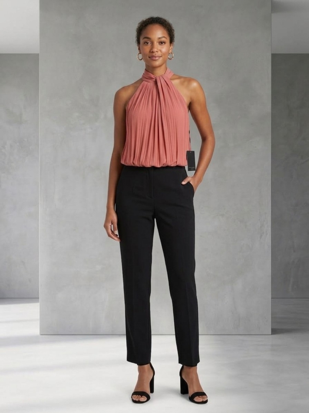 Zara Pleated Halter Jumpsuit Top in Dusty Rose